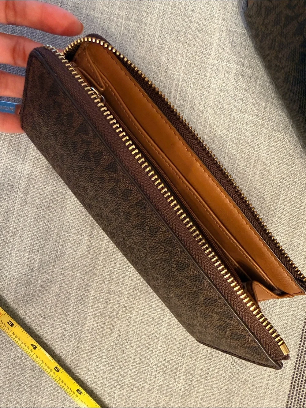 Michael Kors Chocolate Brown MK Signature Zip-Around Wallet with Gold Logo